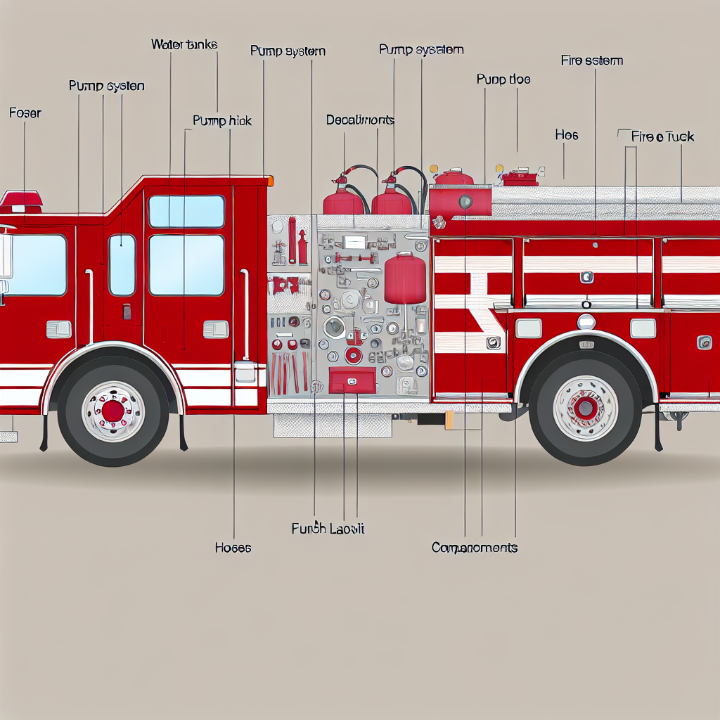 Image depicting a pumper fire truck with labeled tanks and pumps
