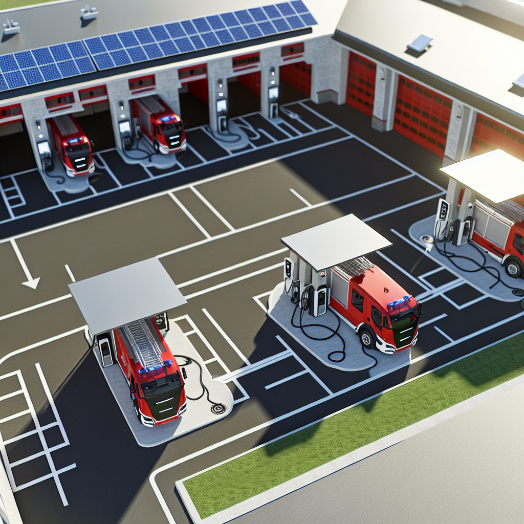 Overhead charging stations for electric fire trucks