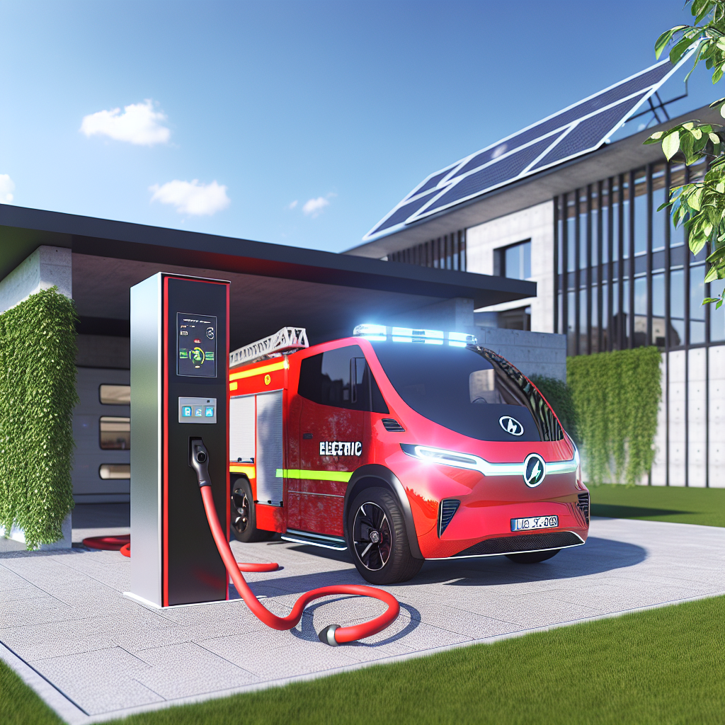 Electric Fire Truck in Front of Charging Station