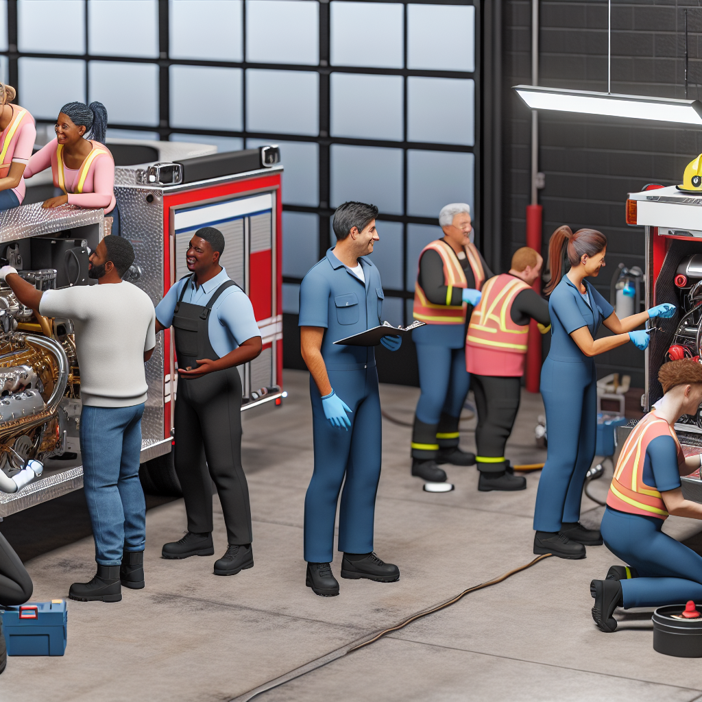 Fire truck during maintenance training session