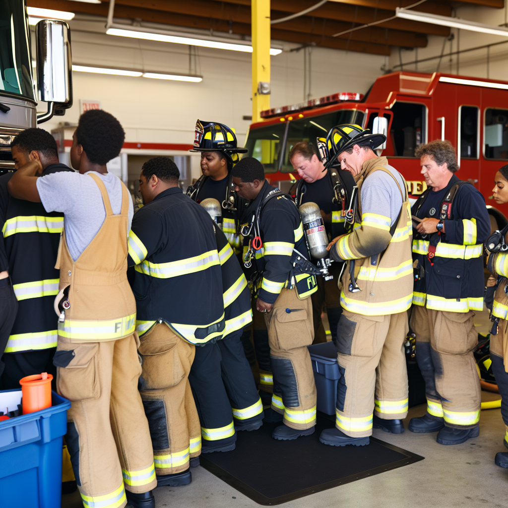 Fire trucks undergoing maintenance training