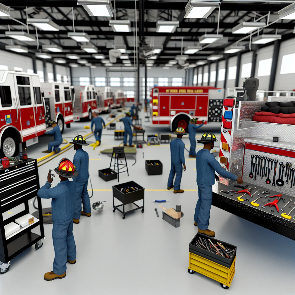 Fire trucks undergoing maintenance training