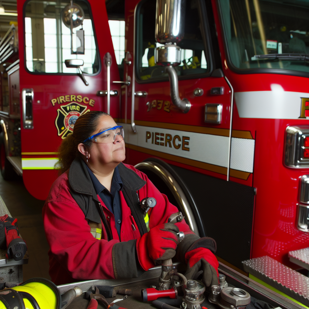 Firefighter working on a Pierce fire truck