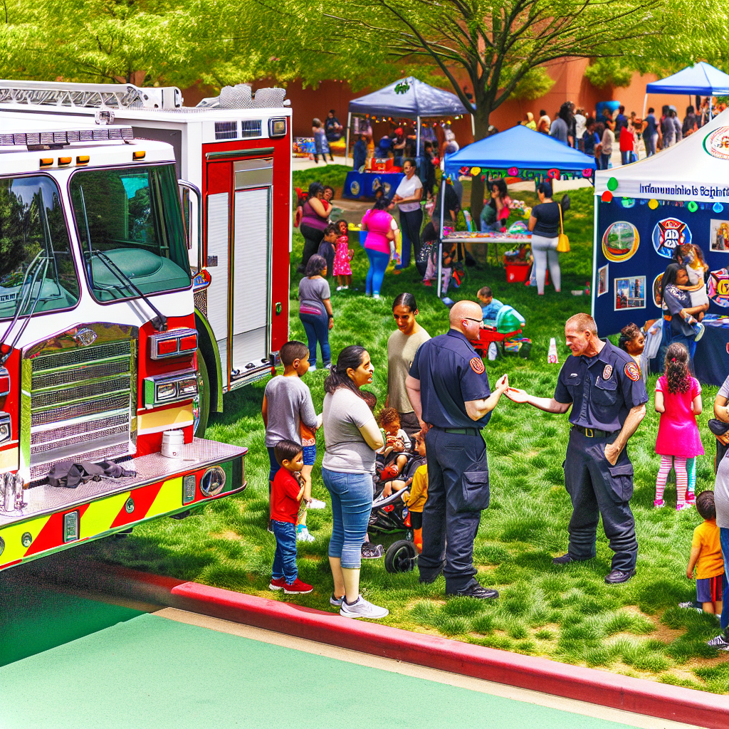 A modern fire truck at a community event