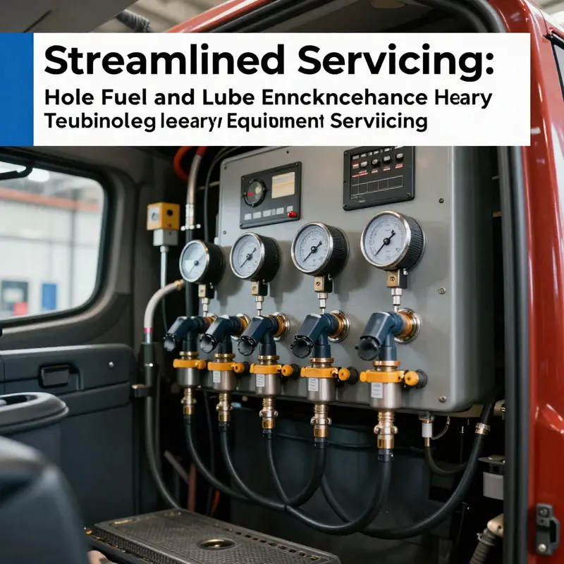 Fuel and lube truck efficiently servicing heavy equipment at a mining operation.