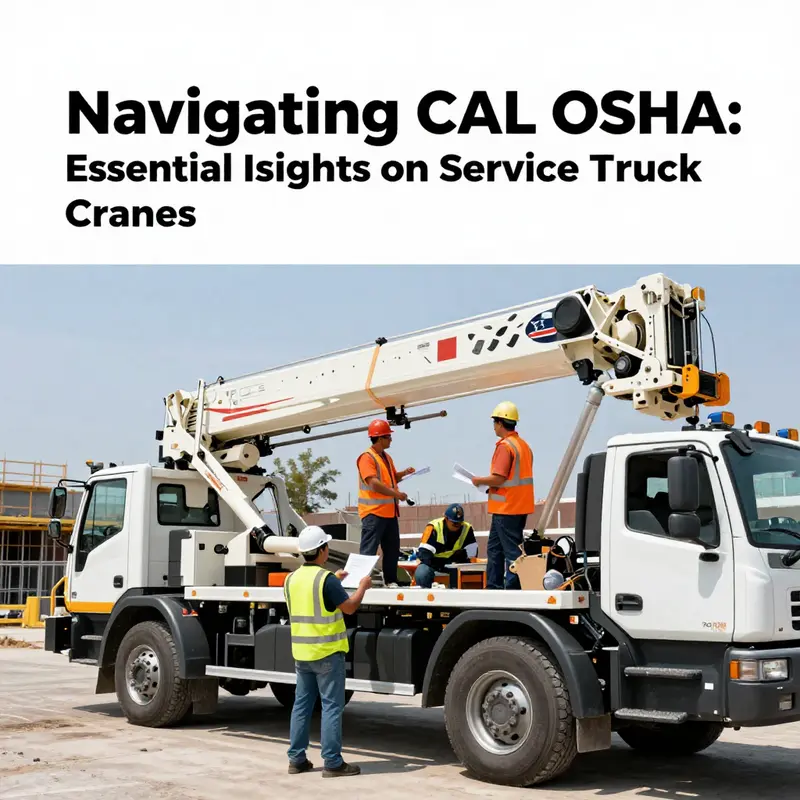 Inspection crew evaluating a service truck crane at a job site.