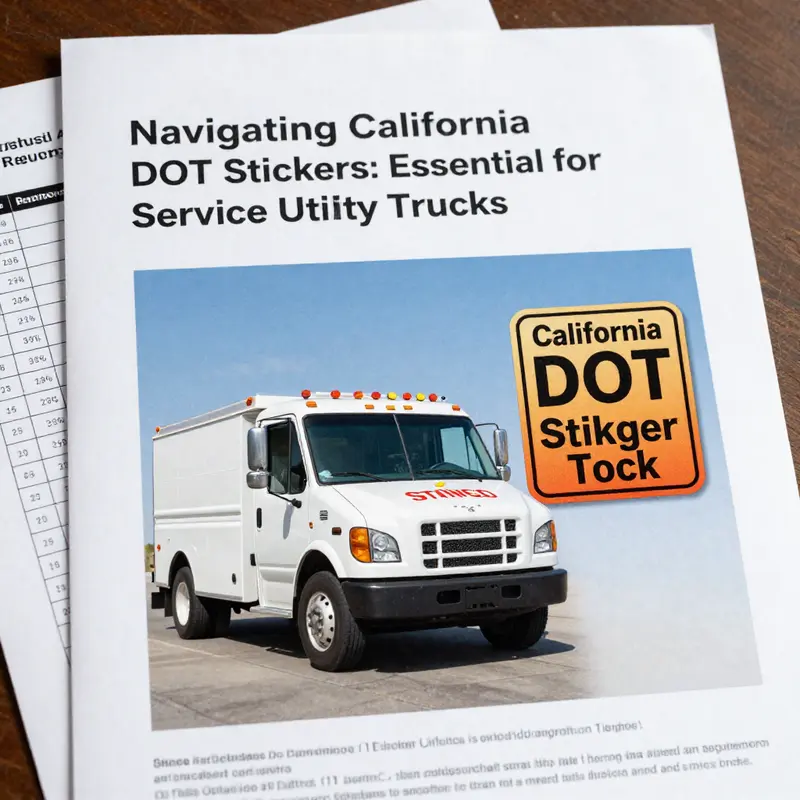 A service utility truck demonstrating the necessity of a California DOT sticker in compliance with state regulations.