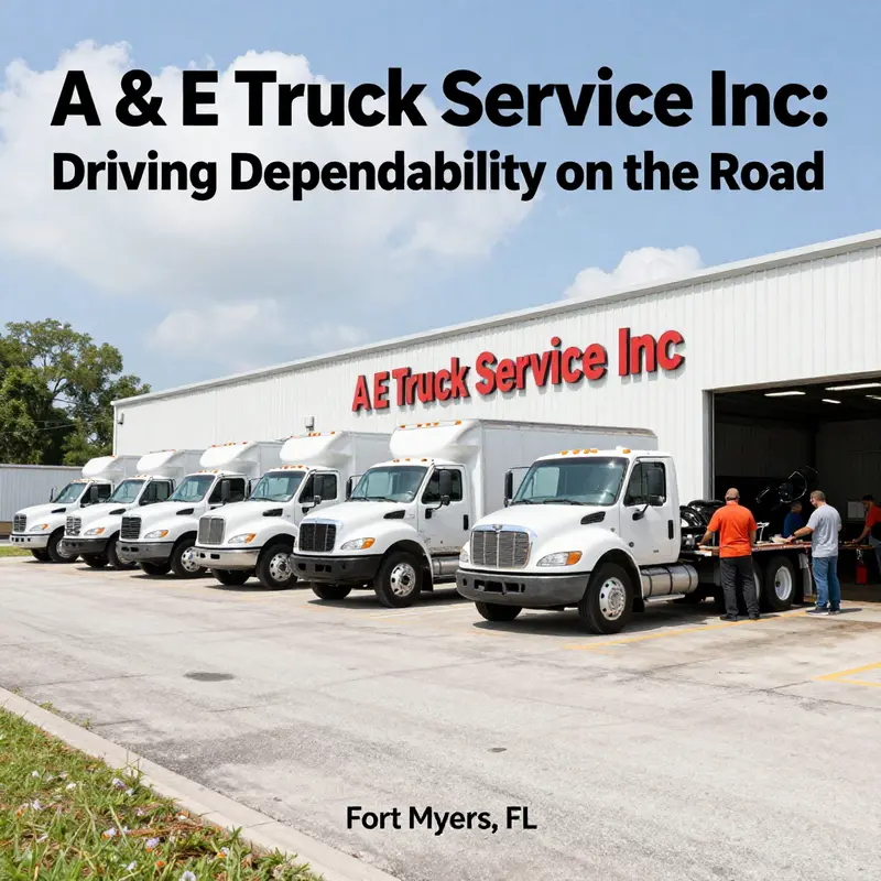 An overview of A & E Truck Service Inc in Fort Myers, showcasing their service area bustling with activity.