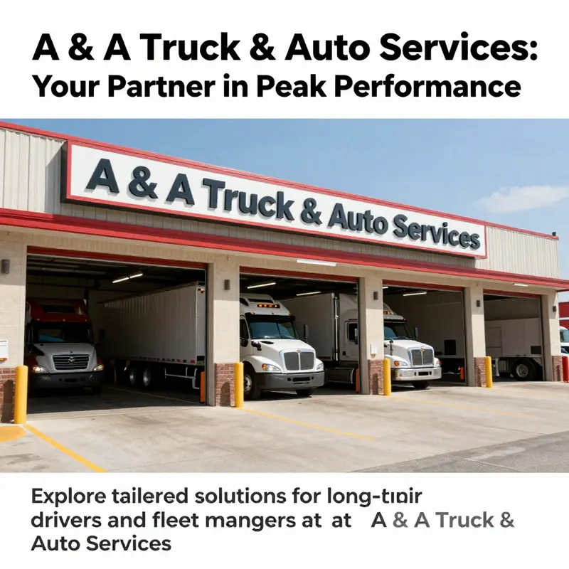 Exterior view of A & A Truck & Auto Services, featuring service bays and company sign.