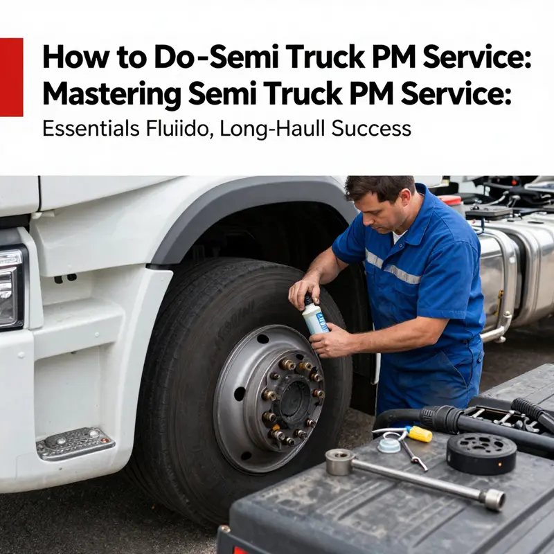 Mechanic gathering tools and supplies for semi truck PM service preparation.