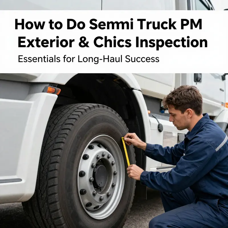 Mechanic gathering tools and supplies for semi truck PM service preparation.