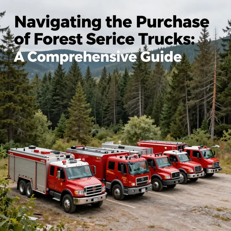 A fleet of forest service trucks in a scenic forest, symbolizing readiness for fire response.
