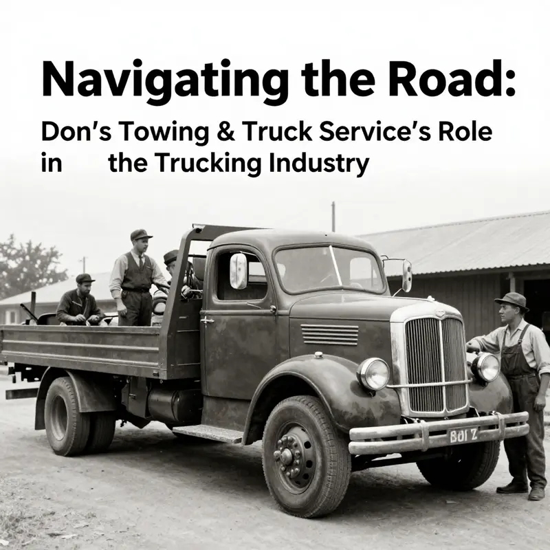 A glimpse into the beginnings of Don’s Towing & Truck Service, showcasing its vintage equipment and dedicated team.