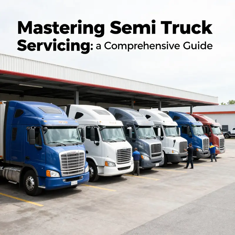 A mechanic performing a detailed pre-service inspection on a semi truck, ensuring all safety checks are completed.