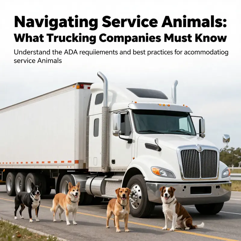A long-haul truck surrounded by service animals, illustrating the topic of service animals in trucking.