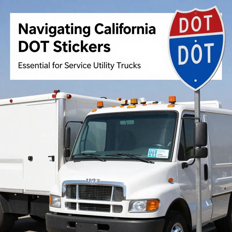 A service utility truck demonstrating the necessity of a California DOT sticker in compliance with state regulations.