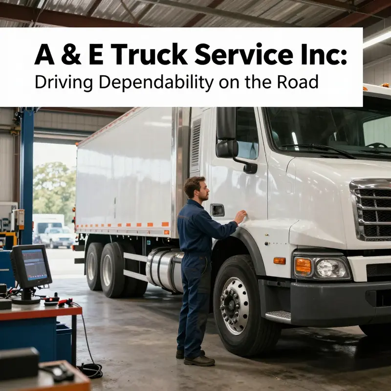 A mechanic at A & E Truck Service Inc conducting a thorough inspection on a commercial truck.
