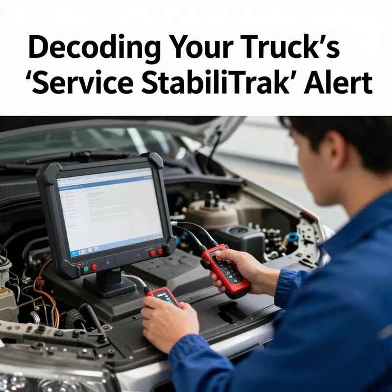 The dashboard of a truck showing the ‘Service StabiliTrak’ alert.