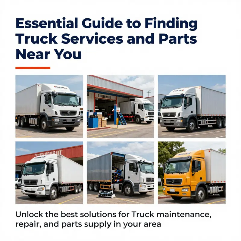 A collage of truck service shops displaying repairs and parts available for trucks.