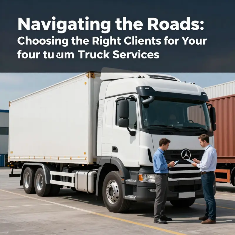 A truck at a logistics hub with professionals collaborating on trucking services.