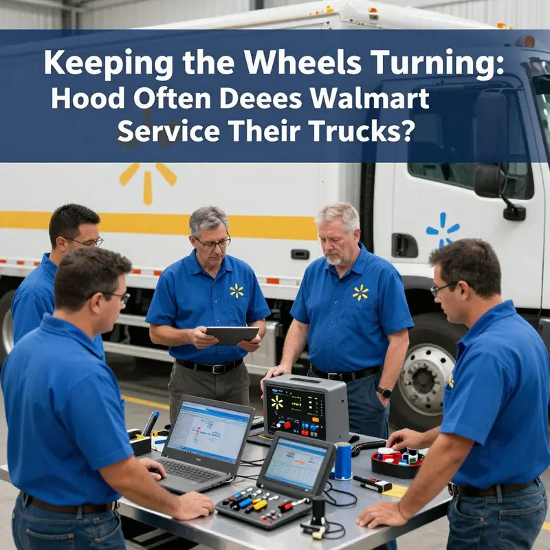A Walmart truck undergoing routine maintenance, exemplifying their proactive service intervals.