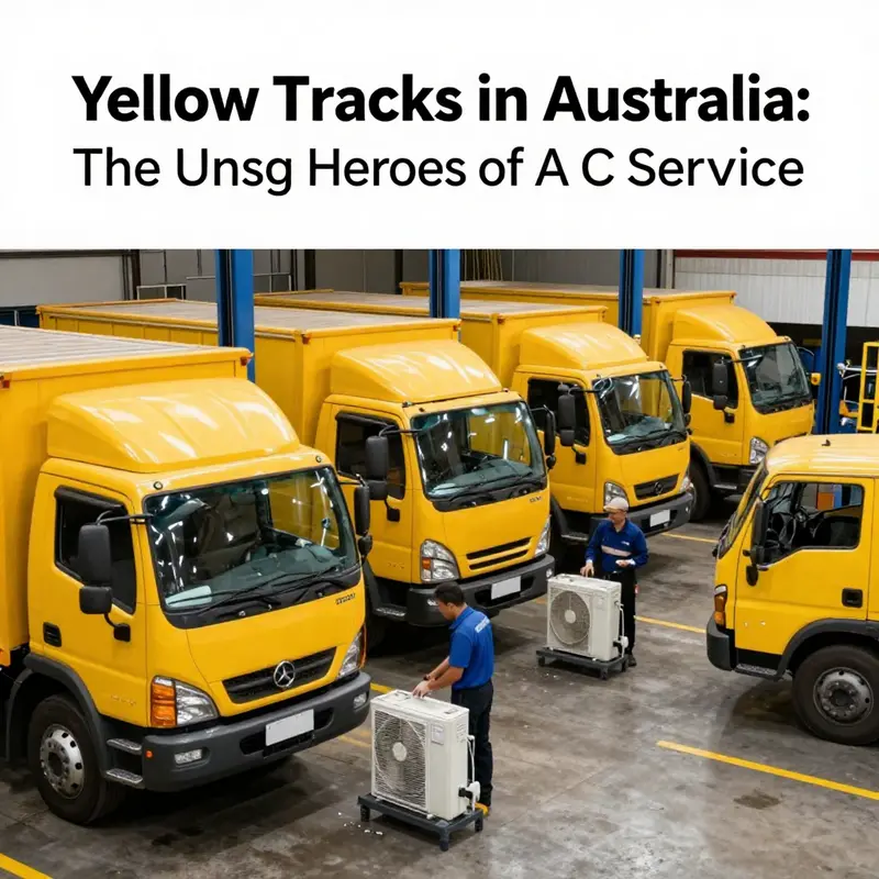 A technician servicing an A C service yellow truck, emphasizing their role in vehicle maintenance.