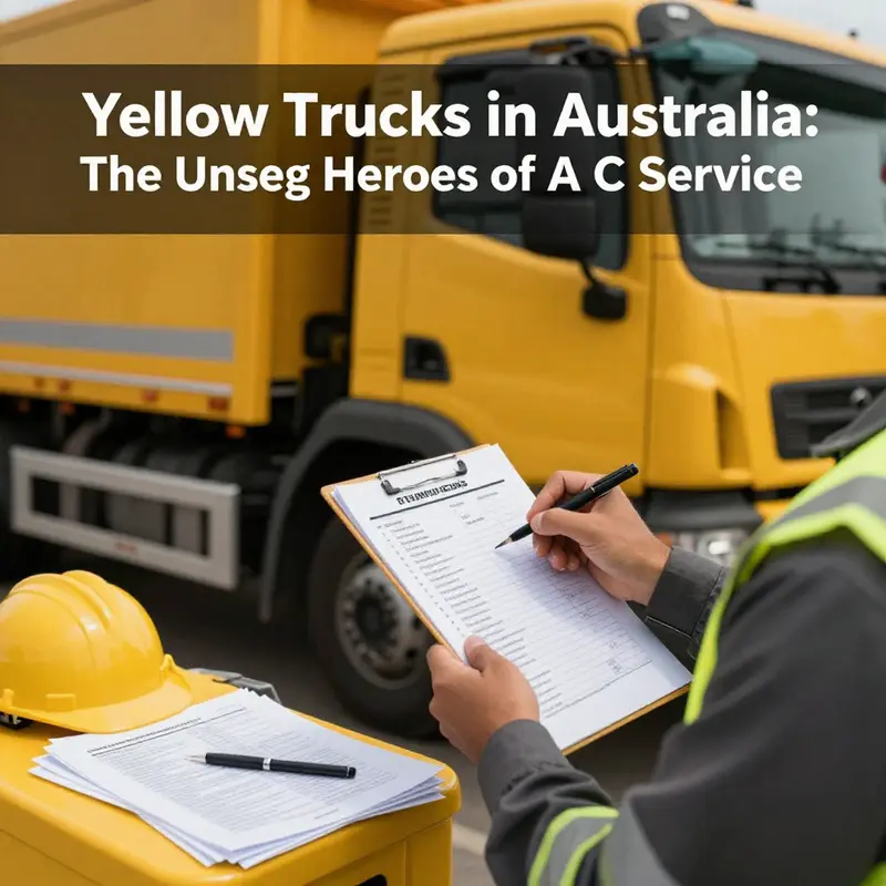 A technician servicing an A C service yellow truck, emphasizing their role in vehicle maintenance.