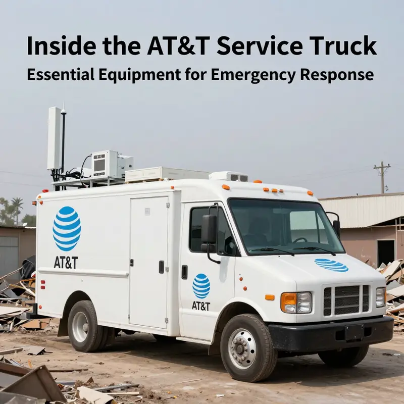 Inside the AT&T service truck, showcasing satellite communication systems crucial for connectivity in emergencies.