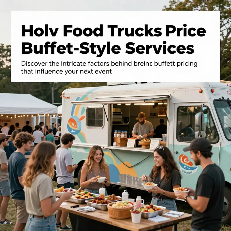 A lively food truck serving a large crowd at an outdoor event with various buffet options.