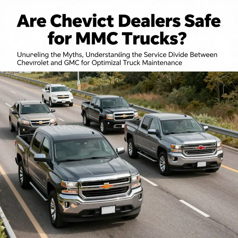 Various Chevy and GMC trucks driving on a highway.