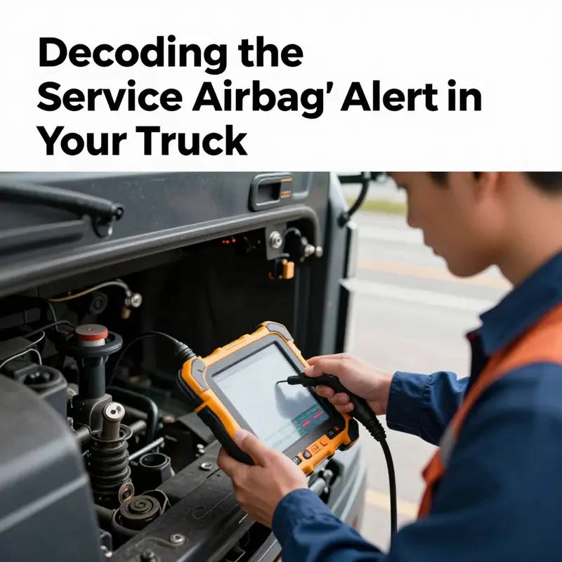 A truck dashboard displaying the critical ‘Service Airbag’ alert, highlighting the importance of attention.
