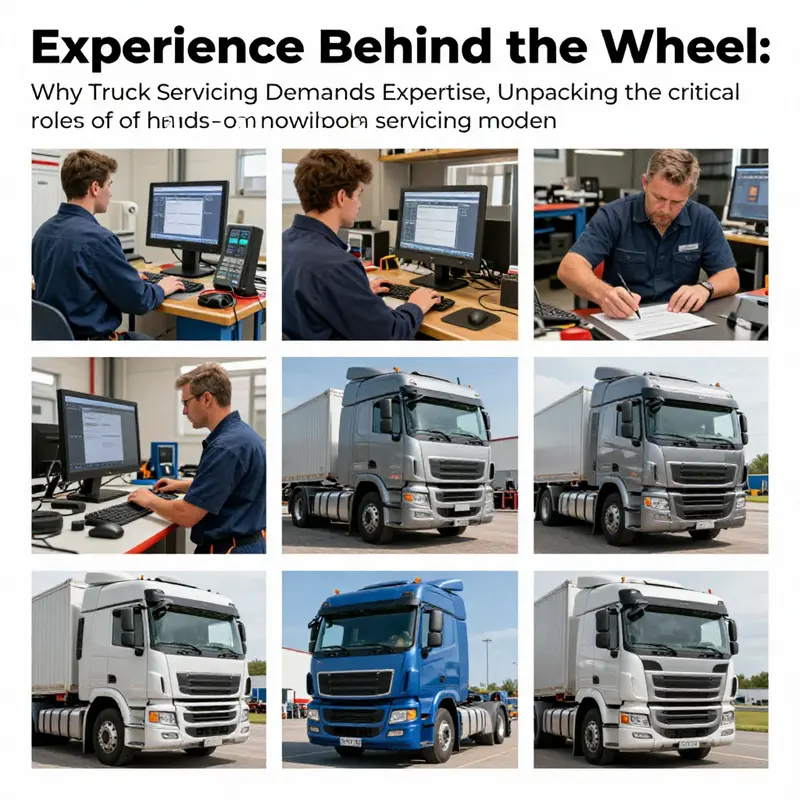 A visual representation of truck servicing, highlighting experienced mechanics and modern technology.