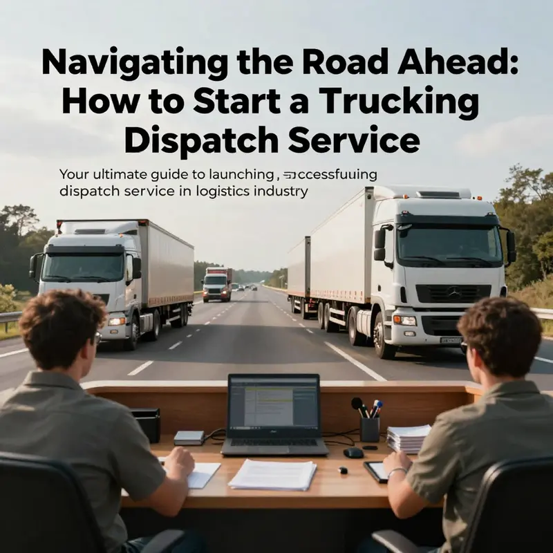 Scenic highway with trucks and a dispatcher’s setup, illustrating the concept of starting a trucking dispatch service.