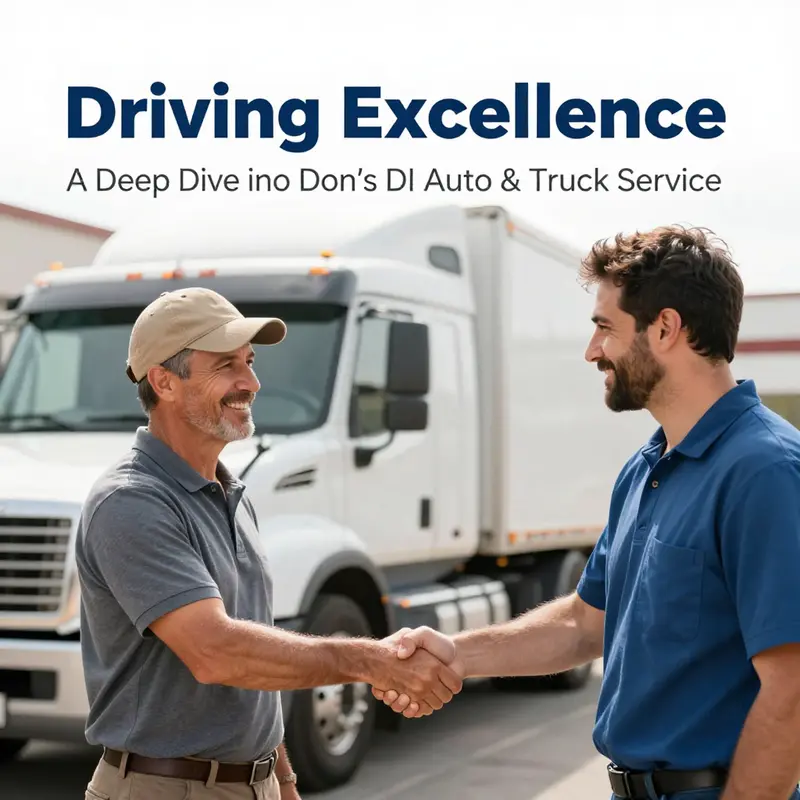 The bustling workshop at Don’s DI Auto & Truck Service, highlighting a variety of trucks receiving specialized repairs.