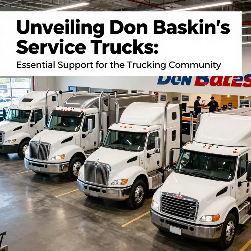 Don Baskin Truck Sales showroom filled with service trucks, staff assisting customers, forming a friendly and professional atmosphere.