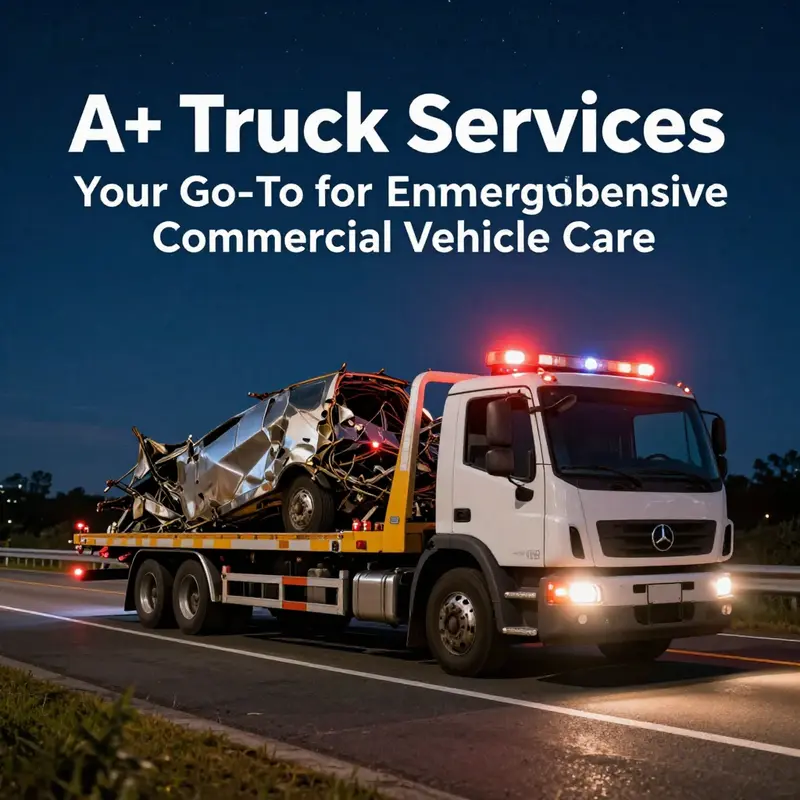 A mechanic diligently servicing a commercial truck at A+ Truck Services.