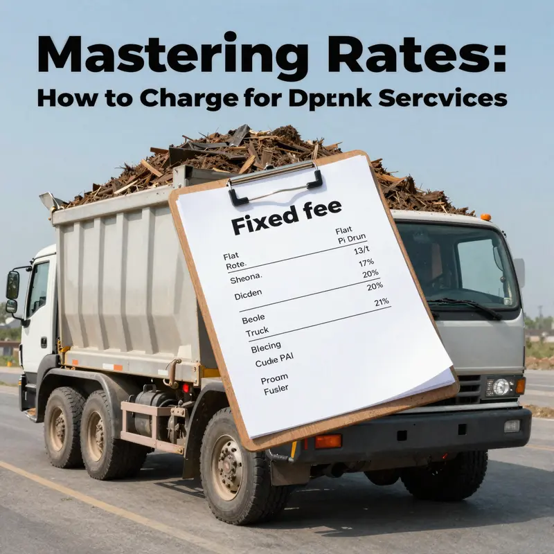 An illustration of a dump truck emphasizing the hourly rate pricing model.