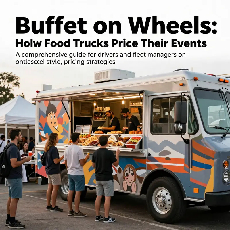 A food truck at a busy outdoor event with customers enjoying their meals amid vibrant surroundings.