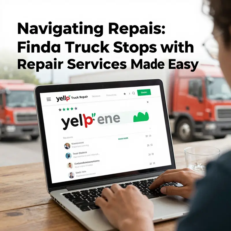 A driver utilizing a navigation app to find truck repair services nearby.
