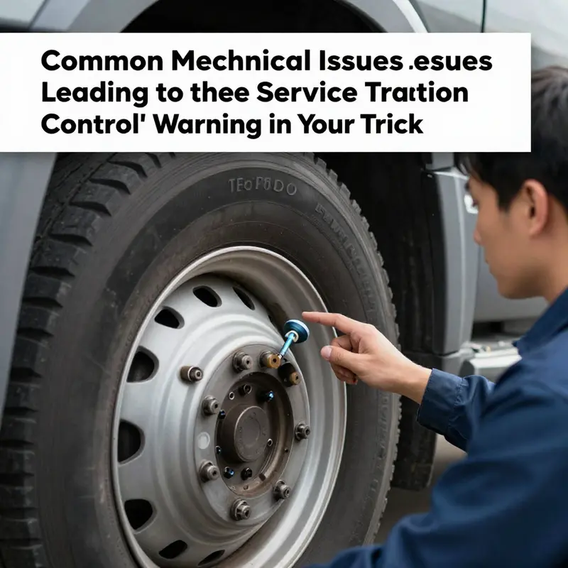 A close-up view of a truck dashboard showing the ‘Service Traction Control’ warning light.
