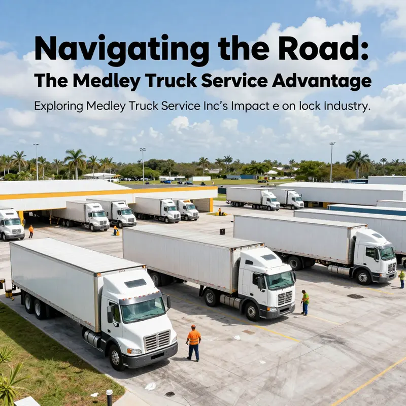 A comprehensive look at Medley Truck Service facility with trucks being repaired, emphasizing service quality and operational scale.
