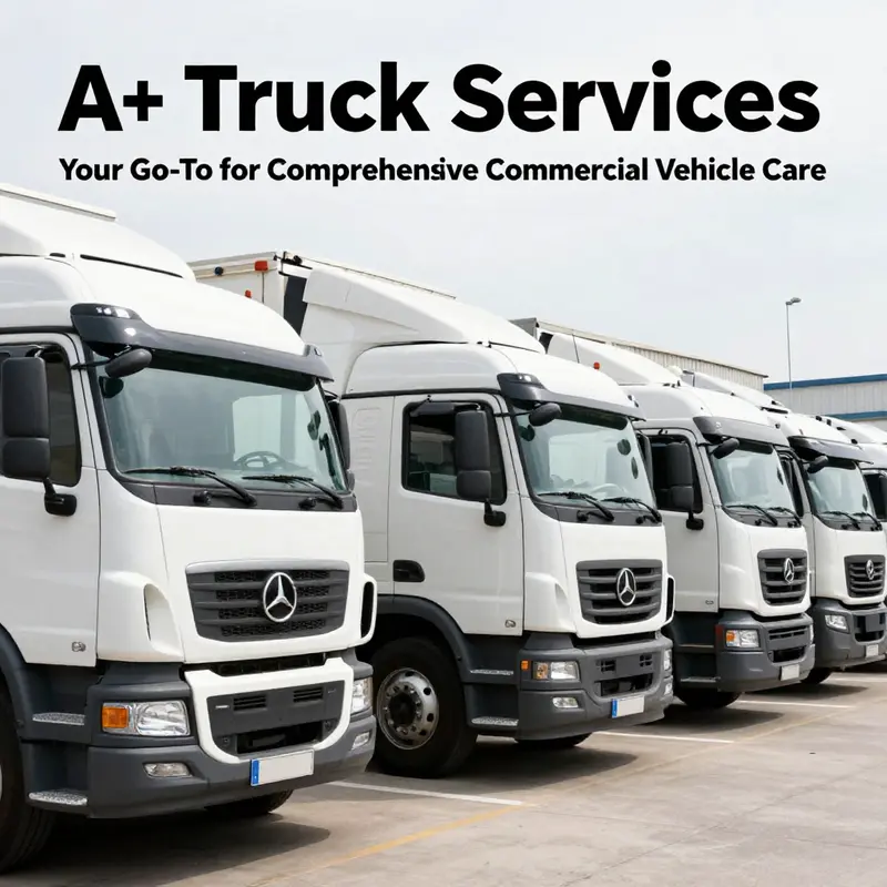 A mechanic diligently servicing a commercial truck at A+ Truck Services.