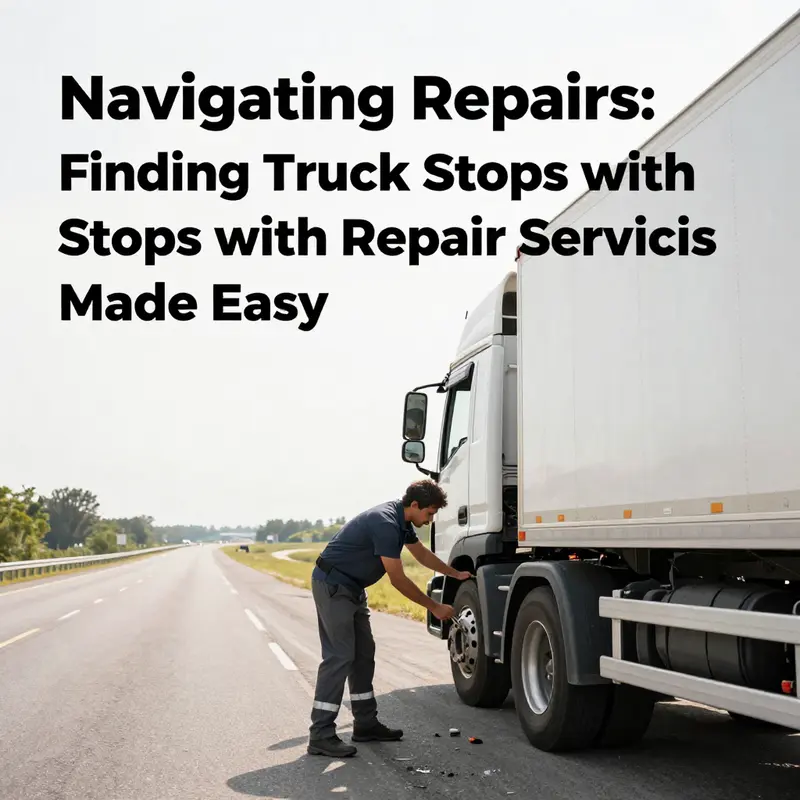 A driver utilizing a navigation app to find truck repair services nearby.
