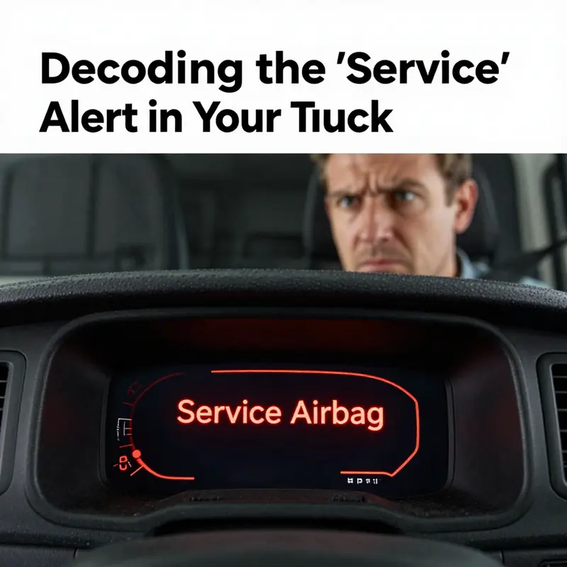 A truck dashboard displaying the critical ‘Service Airbag’ alert, highlighting the importance of attention.