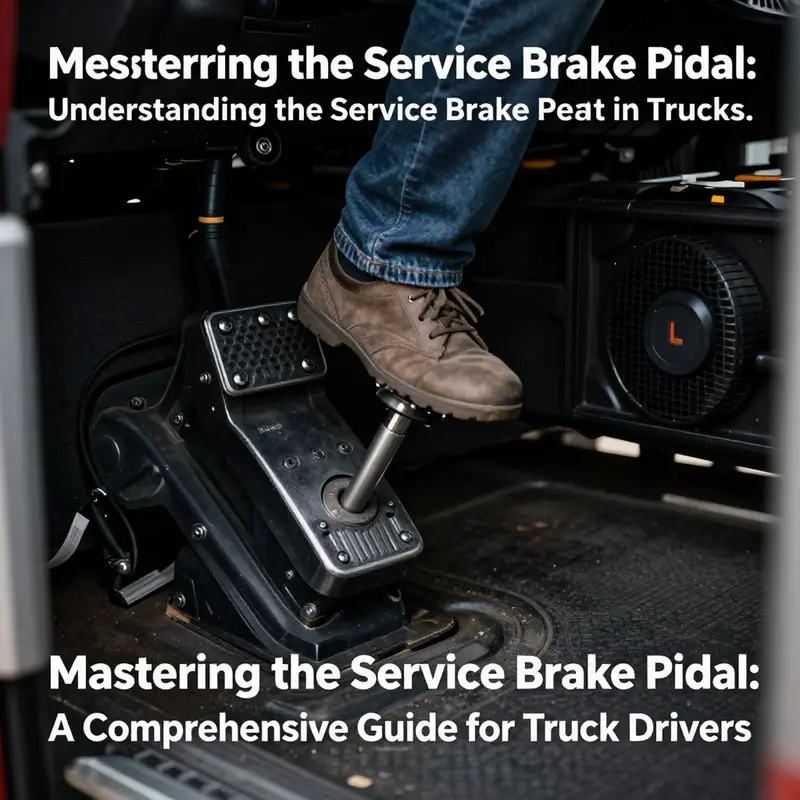 The service brake pedal in a truck, positioned for easy access by the driver.