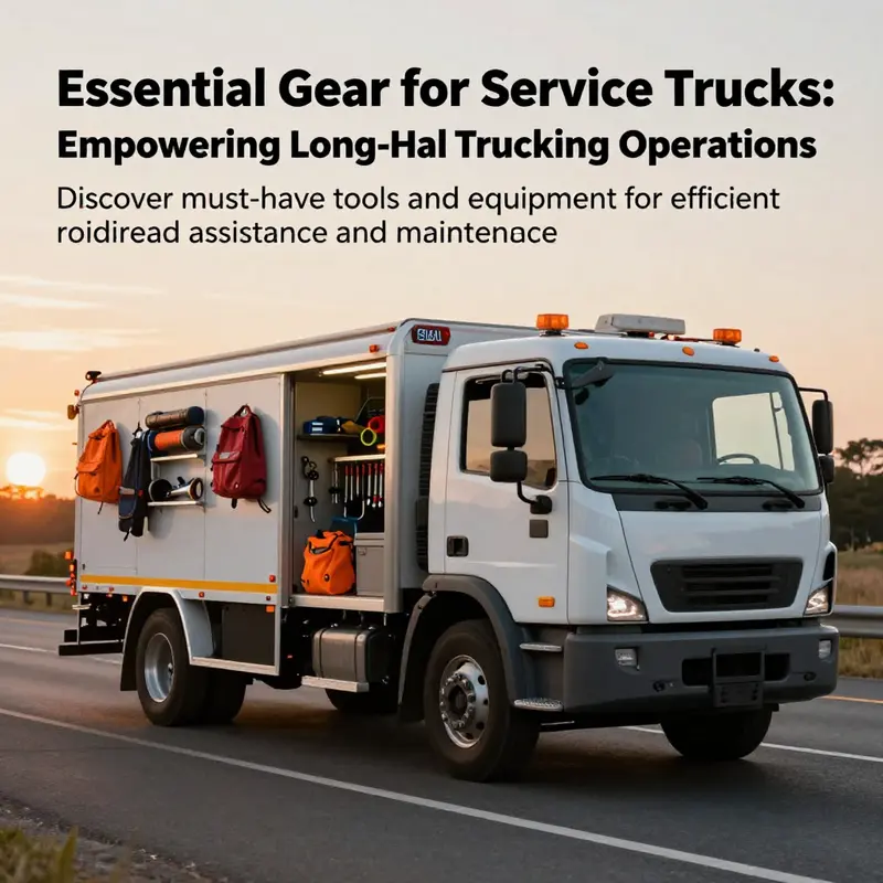 A service truck ready for action on the highway, equipped with tools and safety gear.