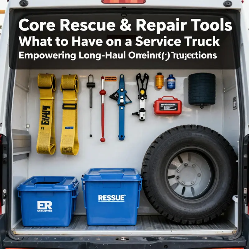 An organized interior of a service truck highlighting essential rescue and repair tools.