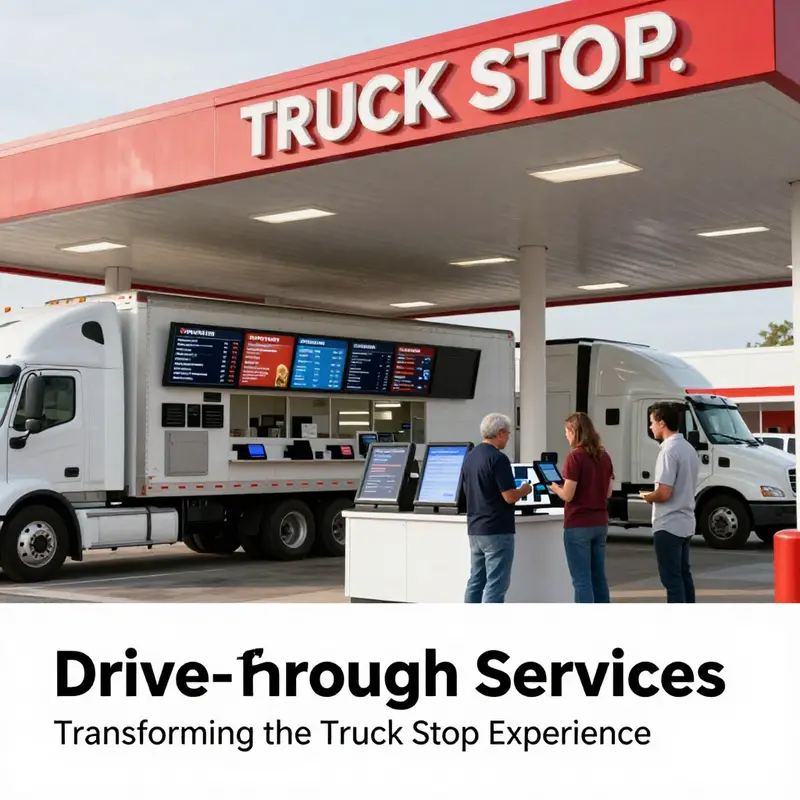 Truck drivers utilizing the convenient drive-through service at a major stop.