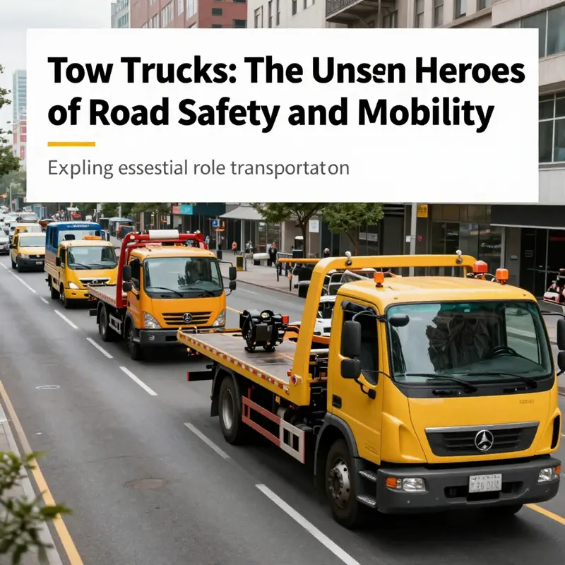 A collection of tow trucks operating in a busy city, showcasing their essential function in maintaining road safety and mobility.