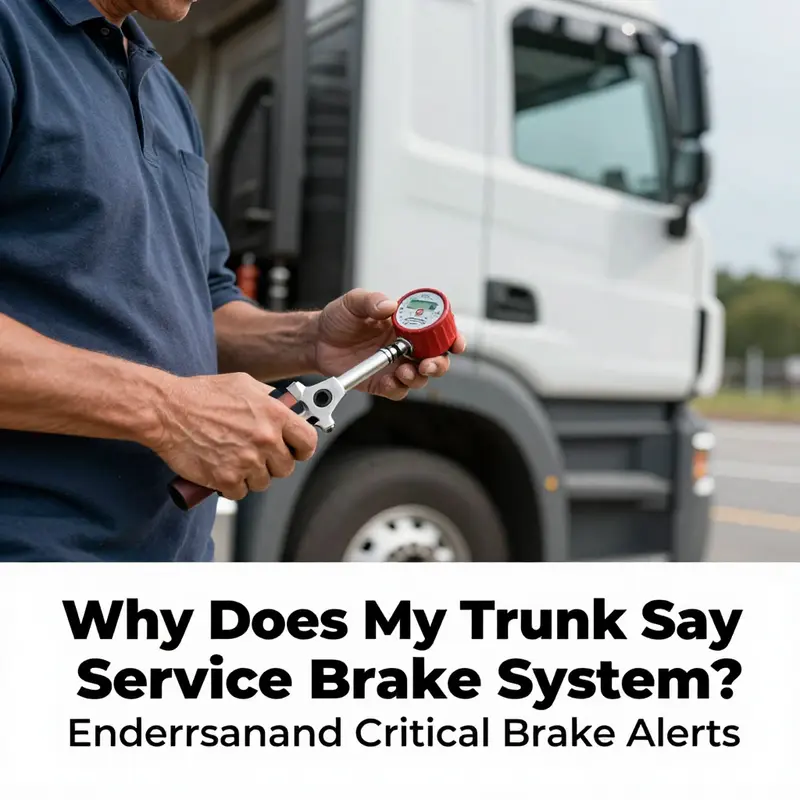 An illuminated truck dashboard warning indicates potential brake system issues.